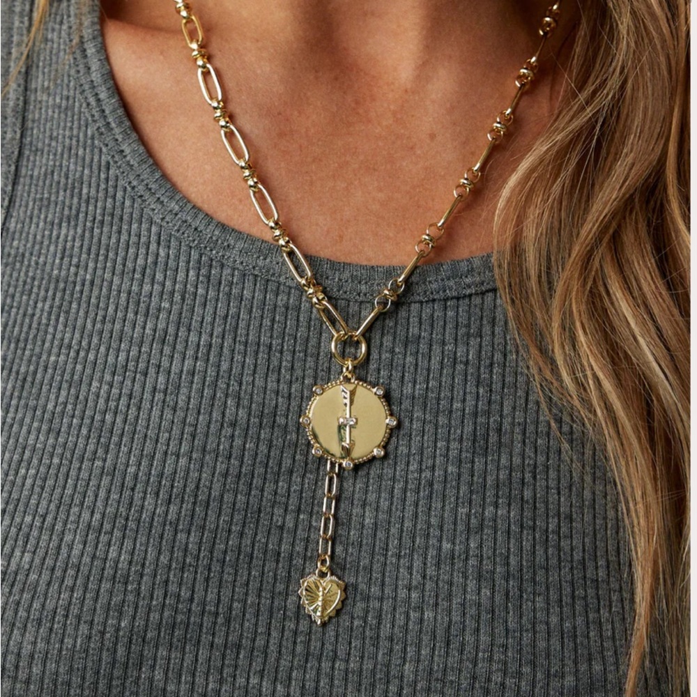 Gold Pendant Chain Necklace with Dangle Charm - Women's Jewelry